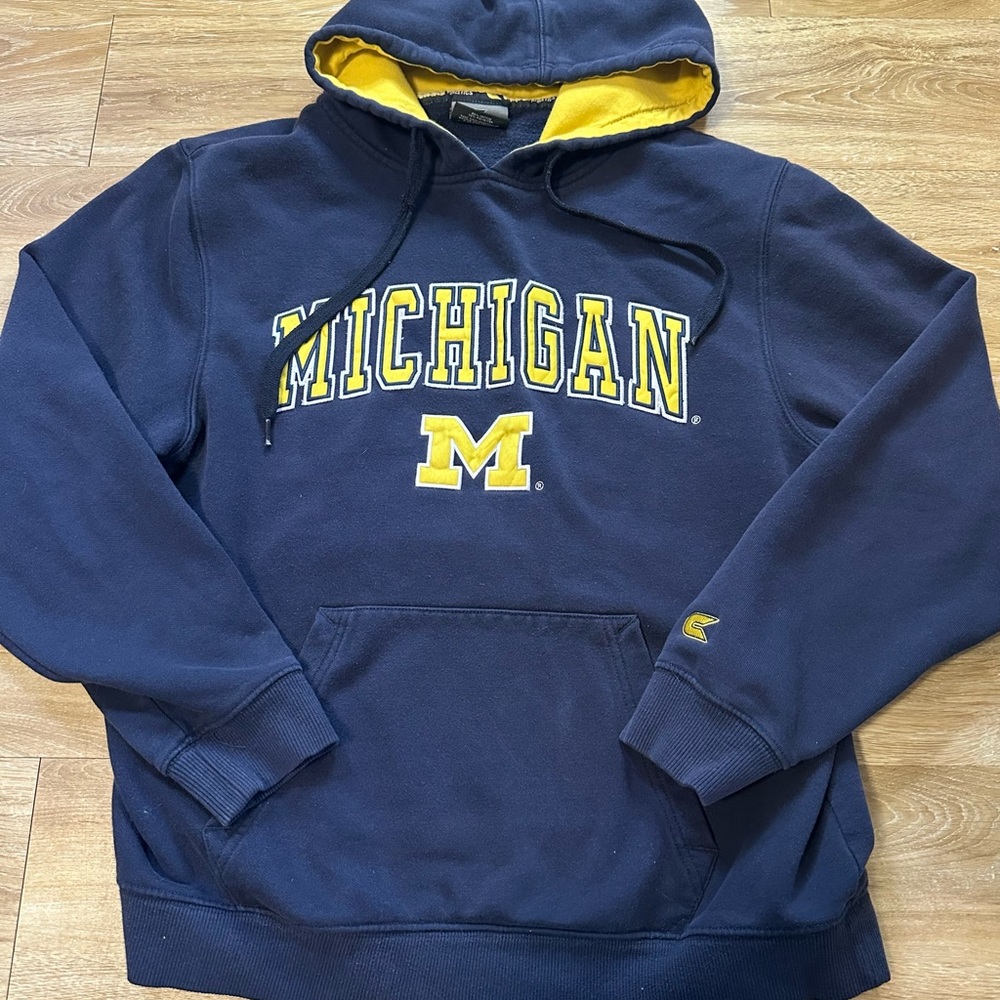 Michigan Go Blue Colosseum Hoodie Mens Large Blue Pullover Sweatshirt Wolverines